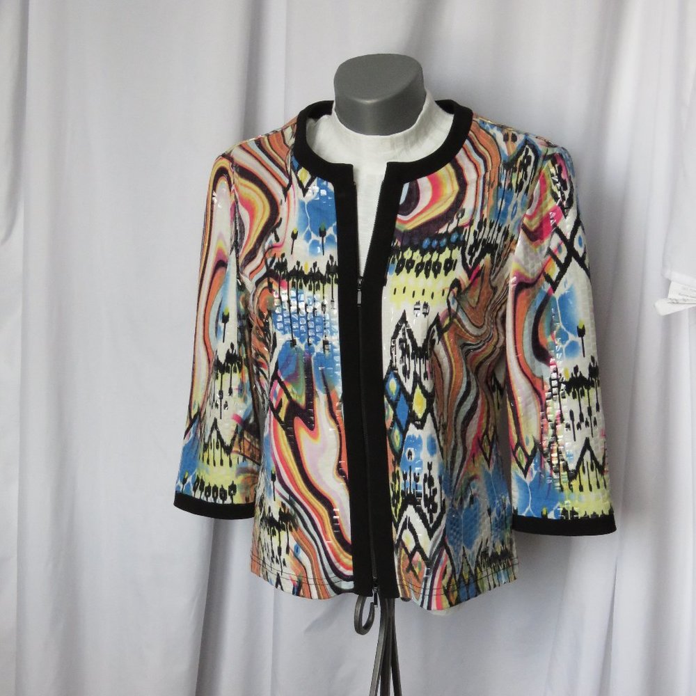 1980s Bold & Bright Boho Retro Print Zip Front Jkt